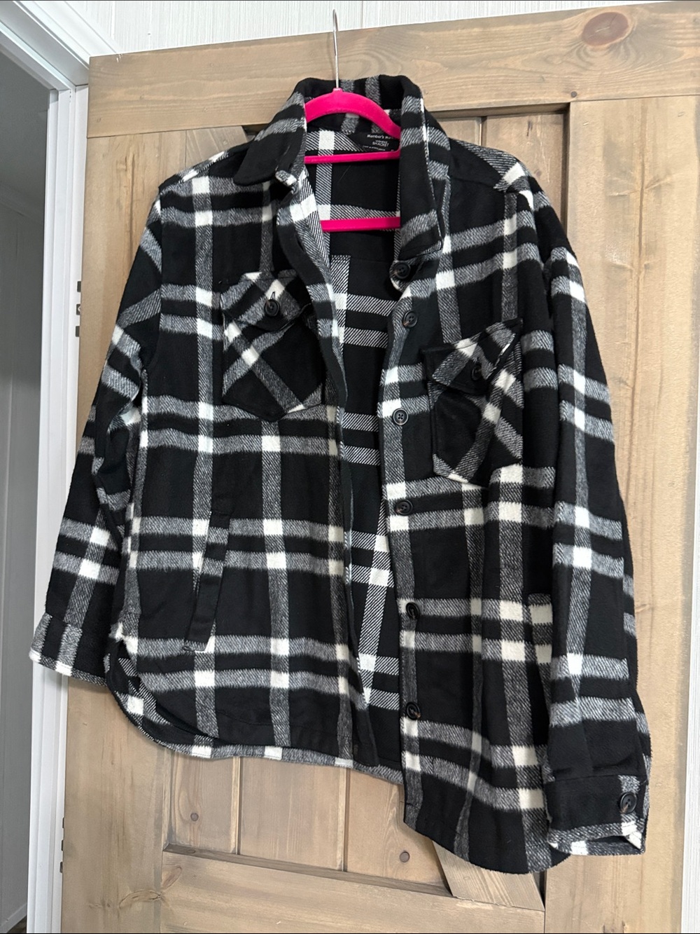 Black & White Plaid Utility Shacket - Women's Jacket